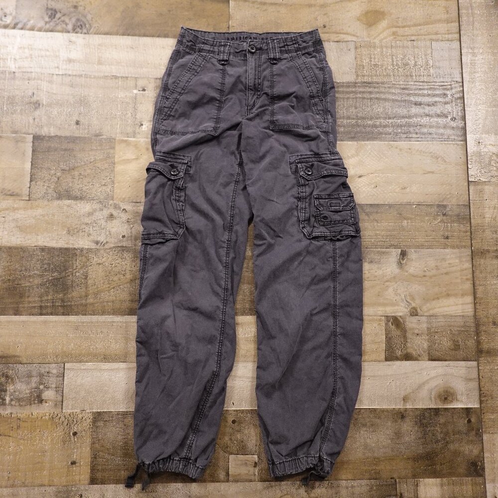 American Eagle Baggy Jogger Cargo Pants Women’s 00 Charcoal Gray Stretch Utility